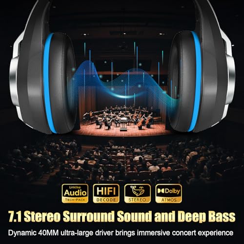 2.4GHz Wireless Gaming Headsets for PS5/PS4/PC/Switch/Xbox, RGB Noise Cancelling Over-Ear Headphones with 7.1 Surround Sound, 40mm Drivers, 276g ultraligero, Memory Foam, 45H Gaming Headphones 2025 - color: Black Blue