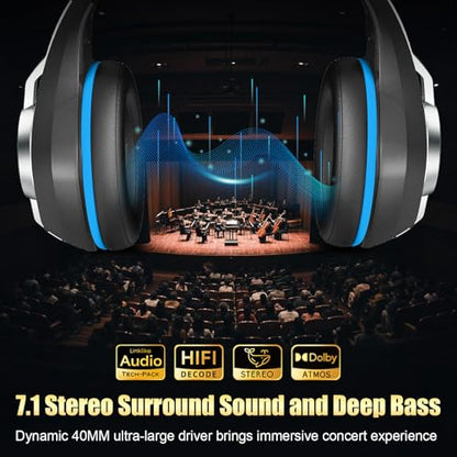 2.4GHz Wireless Gaming Headsets for PS5/PS4/PC/Switch/Xbox, RGB Noise Cancelling Over-Ear Headphones with 7.1 Surround Sound, 40mm Drivers, 276g ultraligero, Memory Foam, 45H Gaming Headphones 2025 - color: Black Blue