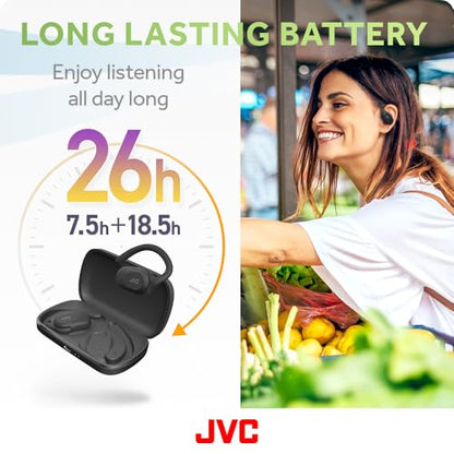 JVC nearphones Open Ear True Wireless Headphones with Pivot Motion Mecanism, 16mm Large Drivers Sound, Single Ear use, BT 5.4, Long Battery Life (up to 26 Hours) - HANP40TB (Black) - color: Black