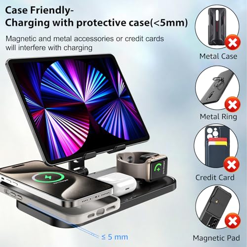 Wireless Charger 4 in 1 for Apple Charging Station for iPhone 17 Pro Max/16/15 Series, AirPods Pro 2, iPad Stand, Watch Charger for iWatch Series 10/9/8, Wireless Charging Station for Multiple Devices