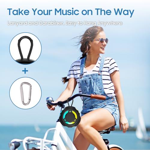 Bluetooth Shower Speake Waterproof，Portable Outdoor Bluetooth Speake with RGB Lights，IPX67 Floating，Built-in Mic，24Hrs Playtime，True Wireless Stereo，Gifts for Teens Boy Girls Women Men - Black - color: Black