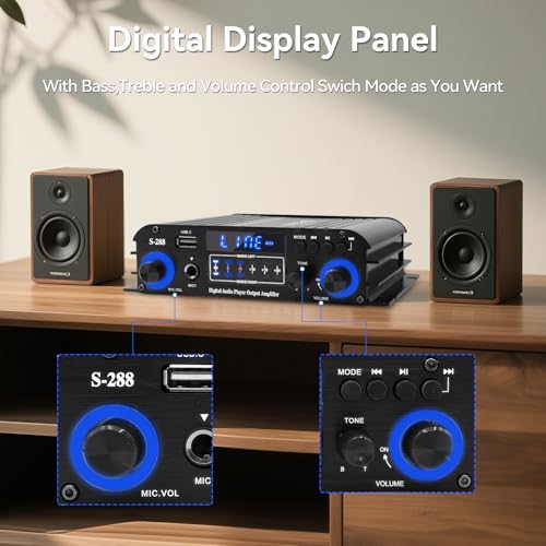 4 Channel Stereo Receivers Audio Home Amplifier Bluetooth 5.0, RMS 50Wx4 Max 1200W HiFi Power Amplifier, USB/SD/FM, Class D Home Audio Receiver for Home Theate - color: Black
