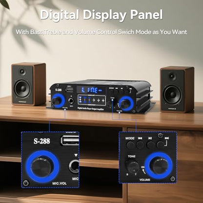 4 Channel Stereo Receivers Audio Home Amplifier Bluetooth 5.0, RMS 50Wx4 Max 1200W HiFi Power Amplifier, USB/SD/FM, Class D Home Audio Receiver for Home Theate - color: Black