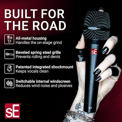 SE ELECTRONICS V7 Dynamic Microphone for Singing, Speech & Studio Recording - XLR Handheld Professional Microphone with Supercardioid Aluminum Voice Coil for Huge Gain Before Feedback - Black | Supercardioid Aluminum Voice Coil for Huge Gain Before Feedba