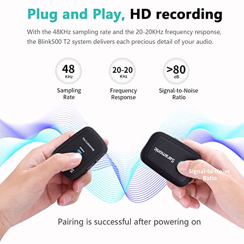 Saramonic Blink500 T2 Wireless Lavalier Microphone for Cameras Camcorder,Noise Cancellation,328ft Range,12H Battery Life,Clip-on Lapel Mic for Video Recording Interview YouTube Live Streaming