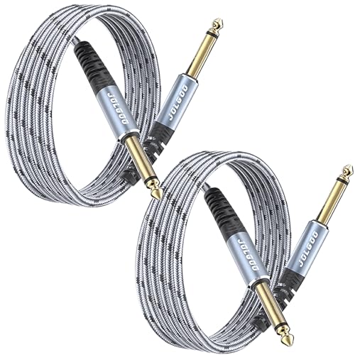 JOLGOO 1/4 Inch Guitar Instrument Cable 6.6 FT 2-Pack, 1/4 inch TS Guitar Cable, Quarter inch Cable, for Electric Guitar, Bass, Keyboard, Mixer, Amplifier, Speaker, Electric Mandolin - color: Grey, size: 6.6 Feet, style: TS Mono Cable 2-Pack