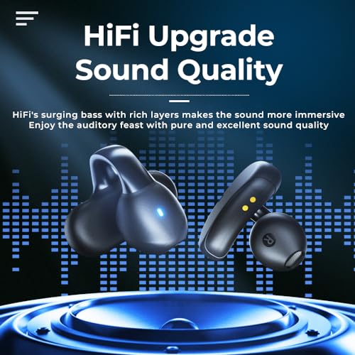 IHAO Clip Ear Sport Earbud Headphones Bluetooth 5.3 Open Earpiece, Clip On Ear Never Fall Out 80 Hours Playtime with Charging Case, HiFi Sound Noise Reduction Painless Firm Wear IPX4 Waterproof-Black