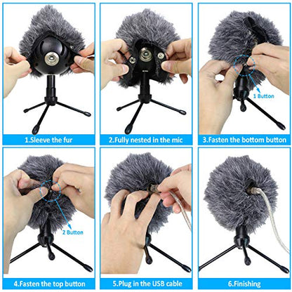 SUNMON Deadcat Mic Windshield Fur Filter for Blue Snowball iCE Condenser Microphone - Outdoor Mic Windscreen Wind Muff (Grey)