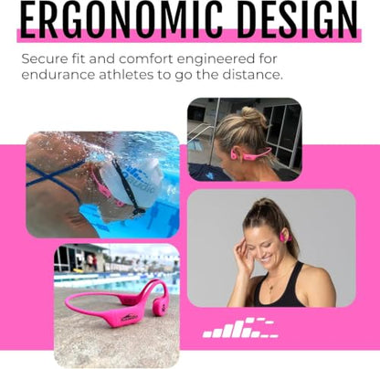 H2O Audio Betty x TRI 2 Multi-Sport Waterproof Bone Conduction Headphones – IPX8 Waterproofing, Bluetooth 5.3, Built-in MP3, 8GB – Swimming, Running, Triathlon, Open Ear – Pink - color: TRI 2 x Betty Pink