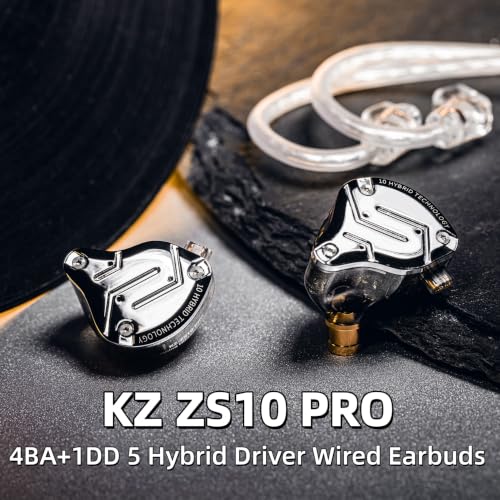 KZ ZS10 PRO in Ear Monitor Headphones, 4BA+1DD 5 Hybrid Driver Gaming Earbuds Wired Earphones, HiFi Clarity Sound Immersive Bass IEMs for Gaming Musicians Singers Audiophile (Purple with Microphone) - color: Purple, style: with mic
