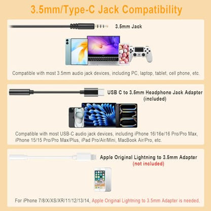 Wired Computer Headset with Mic for Work, 3.5mm Jack & USB-C Adapter | On-Ear Computer Headphones with with Noise Cancelling Microphone & in-line Call Control for Cell Phone PC Mac