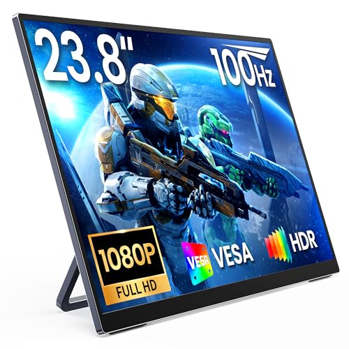 MNN 23.8" 100Hz FHD IPS USB-C HDMI Portable Gaming Monitor | 23.8" FHD IPS 100Hz, metal kickstand+speakers, USB-C/HDMI, PC/Phone/PS5/Xbox/Switch, home office & gaming. - size: 23.8" 1080P