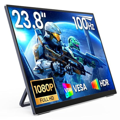 MNN 23.8" 100Hz FHD IPS USB-C HDMI Portable Gaming Monitor | 23.8" FHD IPS 100Hz, metal kickstand+speakers, USB-C/HDMI, PC/Phone/PS5/Xbox/Switch, home office & gaming. - size: 23.8" 1080P