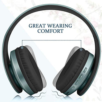 TUINYO Wireless Headphones Over Ear, Bluetooth Headphones with Microphone, Foldable Stereo Wireless Headset- Silver Blue - color: Silver Blue