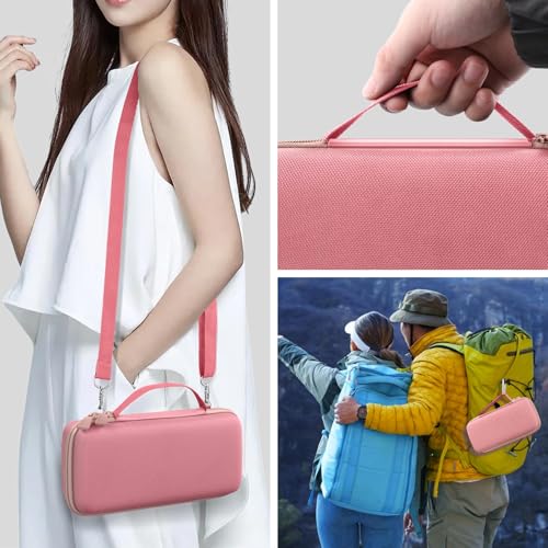 co2CREA Hard and Silicone Travel Case for Bose SoundLink Flex 2/1,Pink | 2nd Gen Compatibility, Dual-Layer Protection, EVA Hard Shell, Silicone Cover, Adjustable Shoulder Strap, Aluminum Carabiner - color: Pink Case
