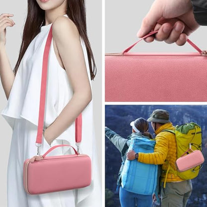 co2CREA Hard and Silicone Travel Case for Bose SoundLink Flex 2/1,Pink | 2nd Gen Compatibility, Dual-Layer Protection, EVA Hard Shell, Silicone Cover, Adjustable Shoulder Strap, Aluminum Carabiner - color: Pink Case