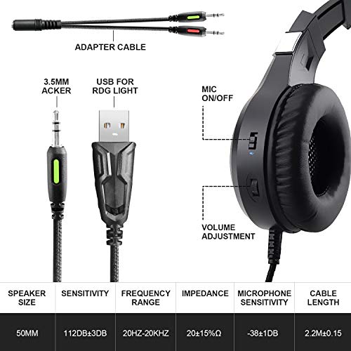 Odaban Gaming Headset Xbox One Headset with Stereo Surround Sound,PS4 Gaming Headset with Mic & LED Light Noise Cancelling Over Ear Headphones Compatible with PC, PS4,PS5, Xbox One,Mac