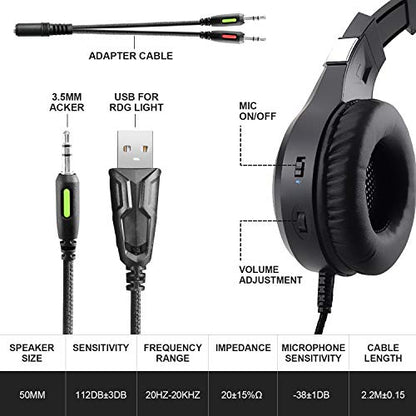 Odaban Gaming Headset Xbox One Headset with Stereo Surround Sound,PS4 Gaming Headset with Mic & LED Light Noise Cancelling Over Ear Headphones Compatible with PC, PS4,PS5, Xbox One,Mac