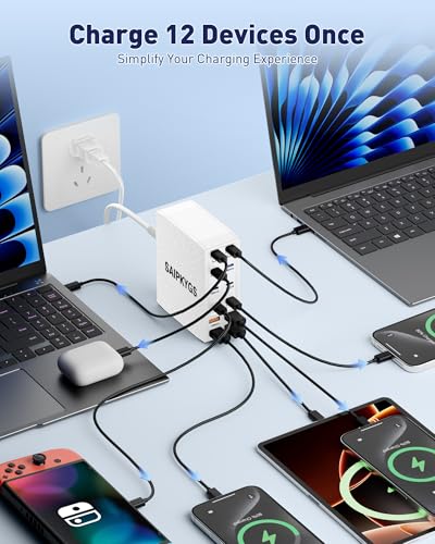 1000W USB Charging Station,12-Port USB C Charger Block with Dual 100W PD | USB-C Fast Charging Station Hub for MacBook Pro/Air/All iPad Phone 17/16 15/14/13/Pro Max/Samsung Galaxy Note - color: White