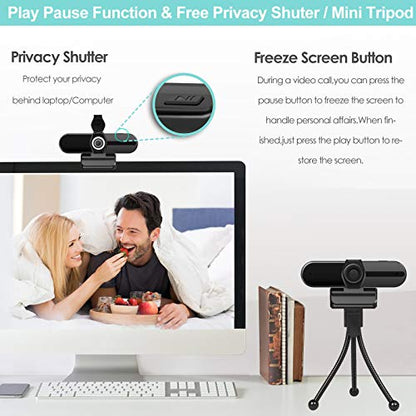 ToLuLu UHD 4K Webcam with Microphone, 8MP USB Computer Web Camera w/Tripod | and Privacy Shutter, External Webcam Pro Streaming Webcams PC Cam w/Mic Noise Reduction for Winsdows Mac OS Desktop Laptop - style: 4K Webcam with Cover & Tripod