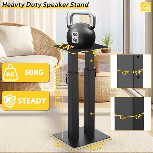 Universal Speaker Stand Pair, Height Adjustable Speaker Stand 16.7"-29.3" | Floor Speaker Stands Support 110lbs Double Tubes Heavy Duty Bookshelf Speaker Stands with Non-Slip Pad for Home Theater