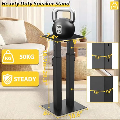 Universal Speaker Stand Pair, Height Adjustable Speaker Stand 16.7"-29.3" | Floor Speaker Stands Support 110lbs Double Tubes Heavy Duty Bookshelf Speaker Stands with Non-Slip Pad for Home Theater