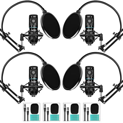 Movo PodPak4A 4-Pack Universal XLR Condenser Microphone Podcast Equipment Bundle for 4 - Includes Cardioid Mics, Desk Mount Stands, Shock Mounts, Pop Filters, and Audio Cables - Podcasting, YouTube - style: 4 Pack