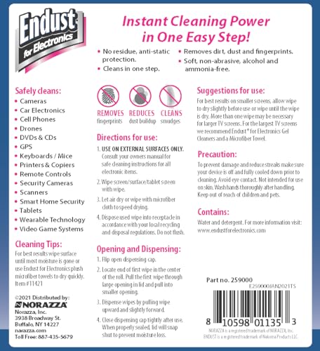 Endust For Electronics; Multi-Surface, Anti-Static, Electronics Cleaning Wipes; Alcohol & Ammonia Free; 12 Pack of 70 Wipes per Container (259000P12) - size: 70 Count (Pack of 12)