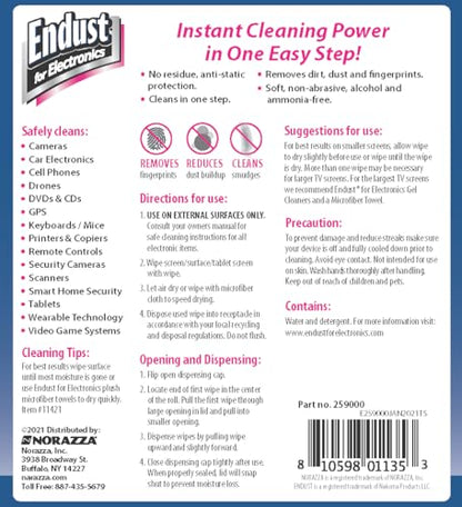 Endust For Electronics; Multi-Surface, Anti-Static, Electronics Cleaning Wipes; Alcohol & Ammonia Free; 12 Pack of 70 Wipes per Container (259000P12) - size: 70 Count (Pack of 12)