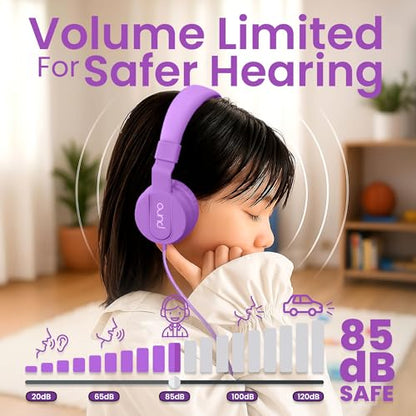 Puro Sound Labs - Kids Headphones, Volume-Limiting 85dB, PuroBasic, Purple | Adjustable, Safer & Comfortable Headphones for Kids – Compatible with PCs, Smartphones & Tablets, Ideal for School & Travel - color: Purple