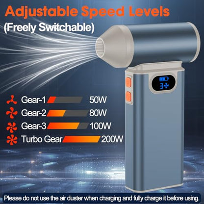 Metal Electric Compressed Air Duster, 300000RPM High Speed Rechargeable Air Blower&Pump for Leaf Blower with Digital Display, 4-Speed Modes-Brushless Motor Mini PC Dust Cleaner with Light(Black) - color: Black