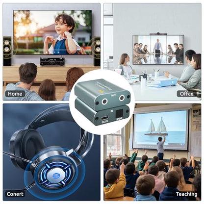 Digital to Analog Audio Converter,192kHz DAC Converter Digital Optical to Dual Analog 3.5mm AUX Audio Adapter with Optical Cable 3.5 Audio Cable and 3.5 to RCA Cable