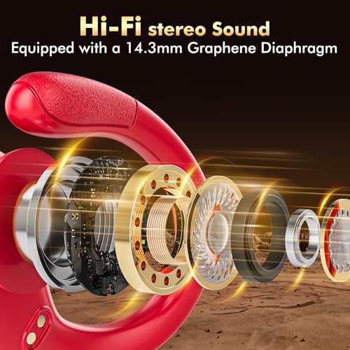 HAOYUYAN Wireless Earbuds, Sports Bluetooth Headphones, Noise Canceling Ear Buds with 80hr Playtime, LED Power Display, IPX7 Waterproof Earphones for Gym/Workout（Red） - color: Red