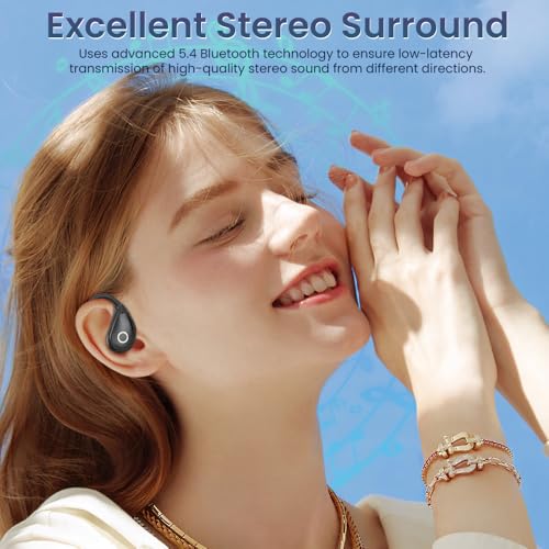 Open Ear Earbuds Wireless Bluetooth Headphones, 60Hrs Playtime, Stereo Sound Over Ear Buds with IPX7 Waterproof Noise Canceling Earphones, Ideal for Fitness, Travel - Black - color: Black
