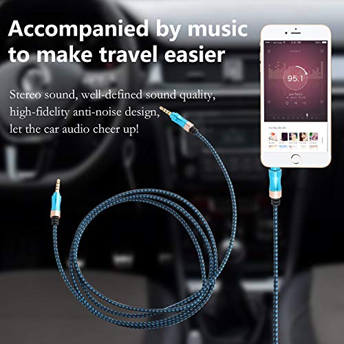 3.5mm Male to Male Audio Cable Nylon Braided AUX Audio Extension Cable Cord for Headphone, Car Stereo (5 Feet, Blue)