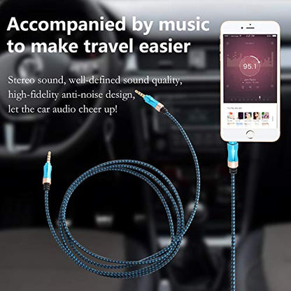 3.5mm Male to Male Audio Cable Nylon Braided AUX Audio Extension Cable Cord for Headphone, Car Stereo (5 Feet, Blue)