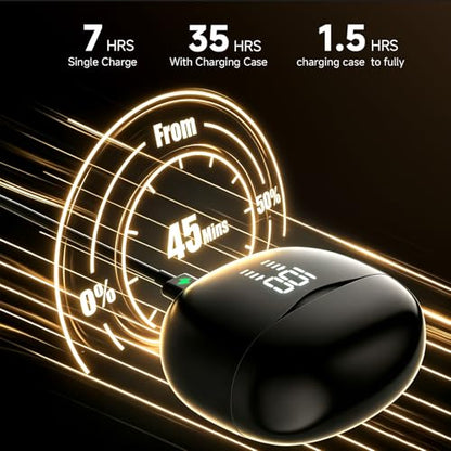 Wireless Earbuds, Bluetooth 5.4 Stereo, 35H Playtime, Balanced Sound | Clear Calls, 13mm Drivers, Dual Mics, Digital Display, Touch Control, IPX5 Waterproof, In-Ear for iOS/Android