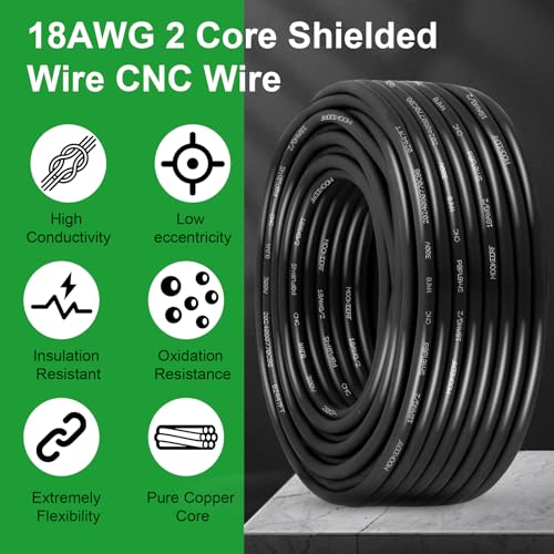 MOOKEERF 18/2 Shielded Wire 25FT,18AWG 2 Conductor Shielded Cable Stranded Pure Copper CNC Wire for CNC Router Machine,CNC VFD Spindle,3D Printer,Stepper Motor,Transformer,etc. - size: 25FT, style: 18AWG(2 Conductor)