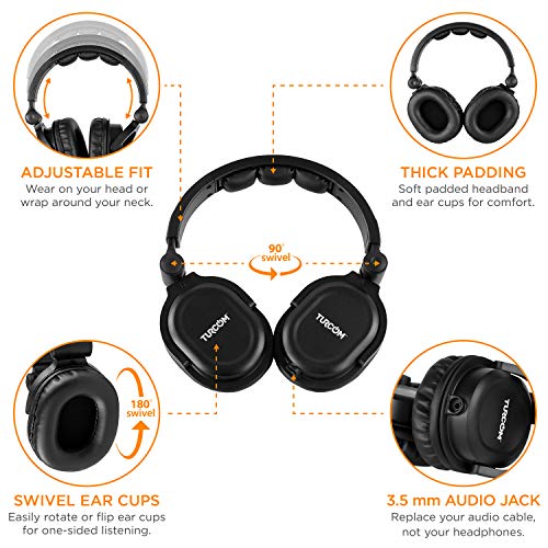 Turcom Over Ear Wired Gaming Headphones, DJ-Style Monitor Headphone, Stereo Studio Sound 50 mm drivers and 100 dB, Lightweight Adjustable Professional Headset with Microphone Auxiliary Cable (TS-823)
