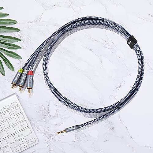 3.5mm to 3 RCA Audio Video Cable, 6.6FT/2M 3.5mm to 3-Male RCA Adapter Stereo AUX Cord AV Cable for MP3, Camcorders, Tablet, Speaker, Home Theater, DVD Player & More (Grey) - size: 6.6 ft