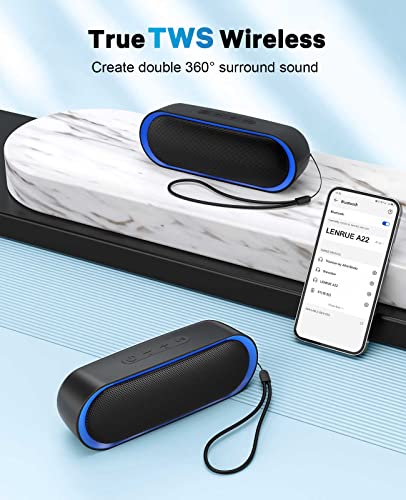 LENRUE Bluetooth Speakers, Waterproof Portable Speakers with TWS, 24 Playtime, Stereo Sound, Wireless for Home Shower Pool Beach Outdoor (Black) - color: Black