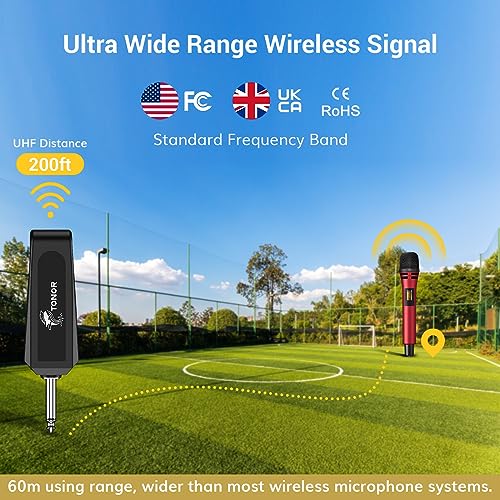 TONOR Wireless Microphones, Dual UHF Karaoke Microphone System, Microfonos Inalambricos with Rechargeable Receiver, Cordless Dynamic Mics Set for Singing, Wedding, Party, 200ft TW320, 2 Mics Black&Red - style: Dual Mic Black Red