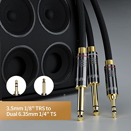 HiFind 3.5mm to Dual 6.35mm Stereo Audio Cable 6 Ft (Real Hi-Fi Sound-Silver Plated Copper-Spring SR) 3.5 mm 1/8" TRS Male to 2 X 6.35 mm 1/4 TS Male Bidirectional Cable for Guitar,Theater,Speaker - size: 6FT, style: 1/8 to Dual 1/4