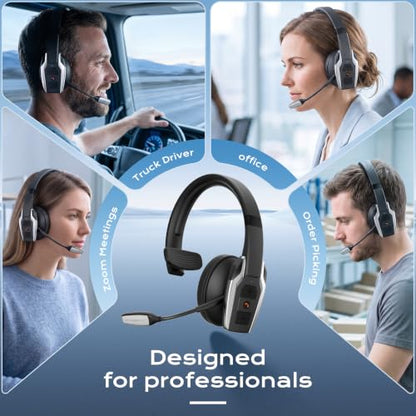 Trucker Bluetooth Headset，Single-Ear Headphone for PC,Call Centre - color: Silver