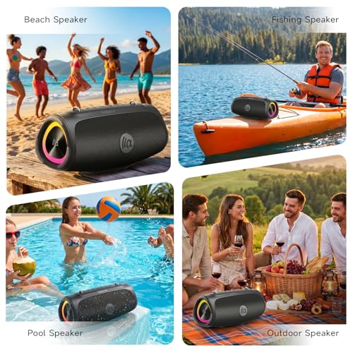 TAZATA Outdoor Bluetooth Speakers, 90W Portable Bluetooth Speaker with Bass | 95dB Large Subwoofer, IPX7 Waterproof, BT 5.3,20H / 6EQ / USB-C / Audio AUX / USB, Wireless Speaker for Party Beach Pool - color: MINI-black