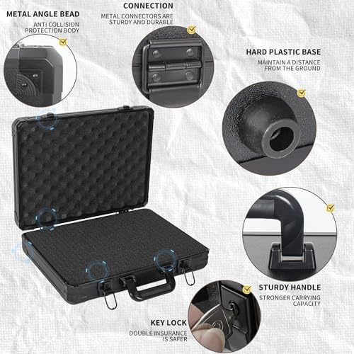 17 InchCarrying Case with Customizable Pre-Diced Foam | Aluminum Case, Aluminum Alloy Sturdy Build, Storage Case for Microphone, Equipment, Camera, Tools, Recorder, etc - size: 17.1x12.6x4.4 Inch