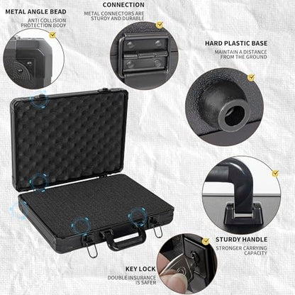 17 InchCarrying Case with Customizable Pre-Diced Foam | Aluminum Case, Aluminum Alloy Sturdy Build, Storage Case for Microphone, Equipment, Camera, Tools, Recorder, etc - size: 17.1x12.6x4.4 Inch