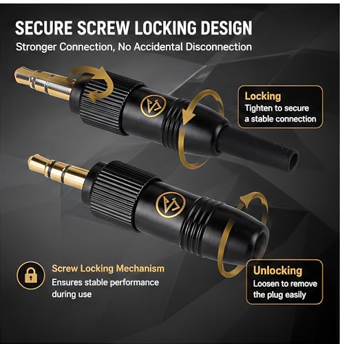 3.5mm 1/8" Locking Connector Retractable Gold Plated Microphone Connection Small Three Pin Audio Plug Ideal for Secure and Stable Audio Performance (5PCS)