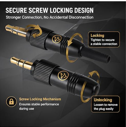 3.5mm 1/8" Locking Connector Retractable Gold Plated Microphone Connection Small Three Pin Audio Plug Ideal for Secure and Stable Audio Performance (5PCS)