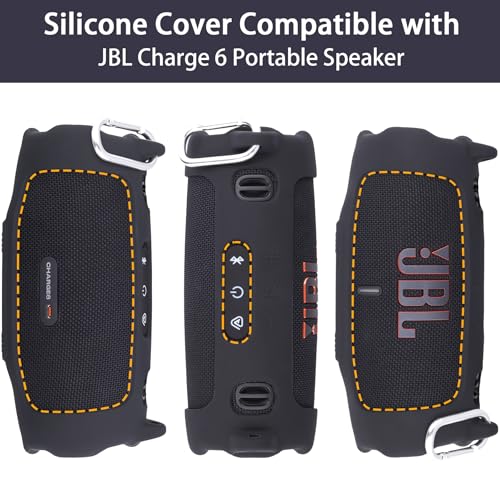 khanka for JBL Charge 6 Waterproof Portable Bluetooth Speaker Silicone Case,Soft Protective Sleeve Cover with Shoulder Strap for JBL Charge 6 Speaker (Black) - color: Black